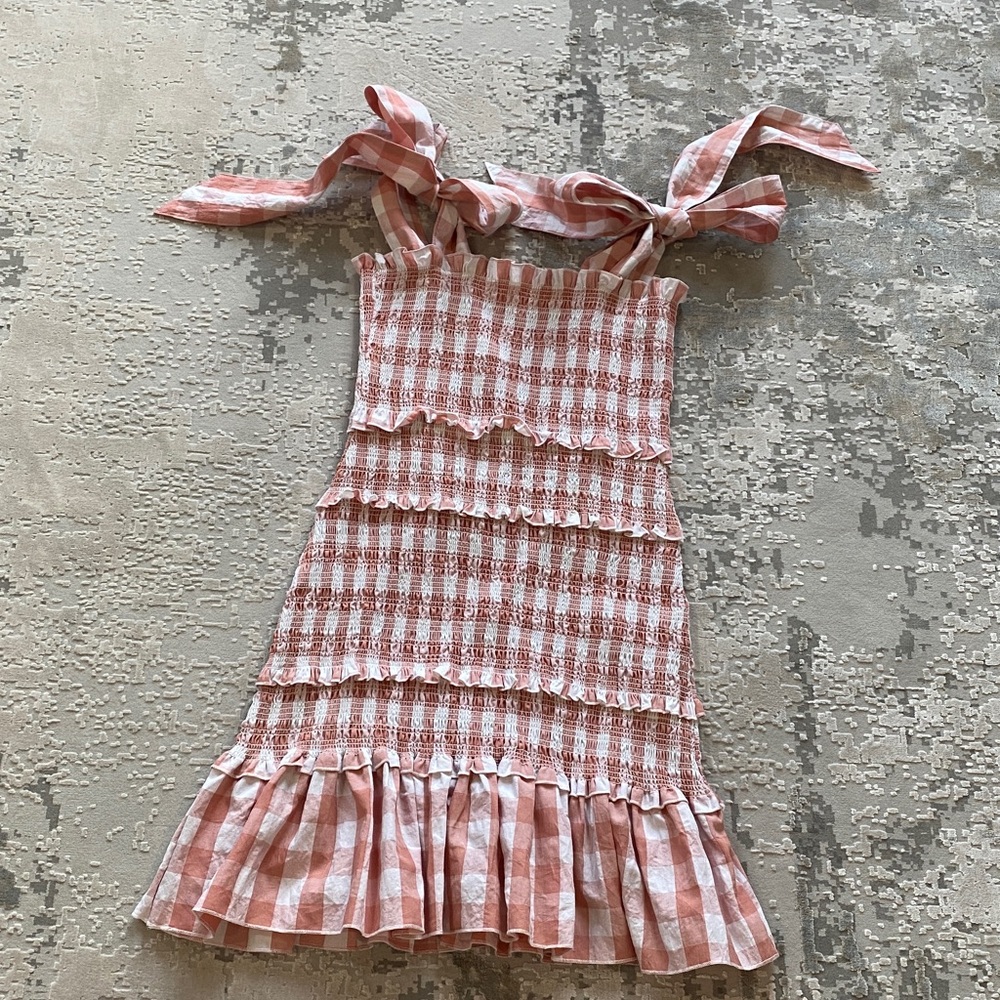 MABLE Gingham smocked Pink and White Summer Dress